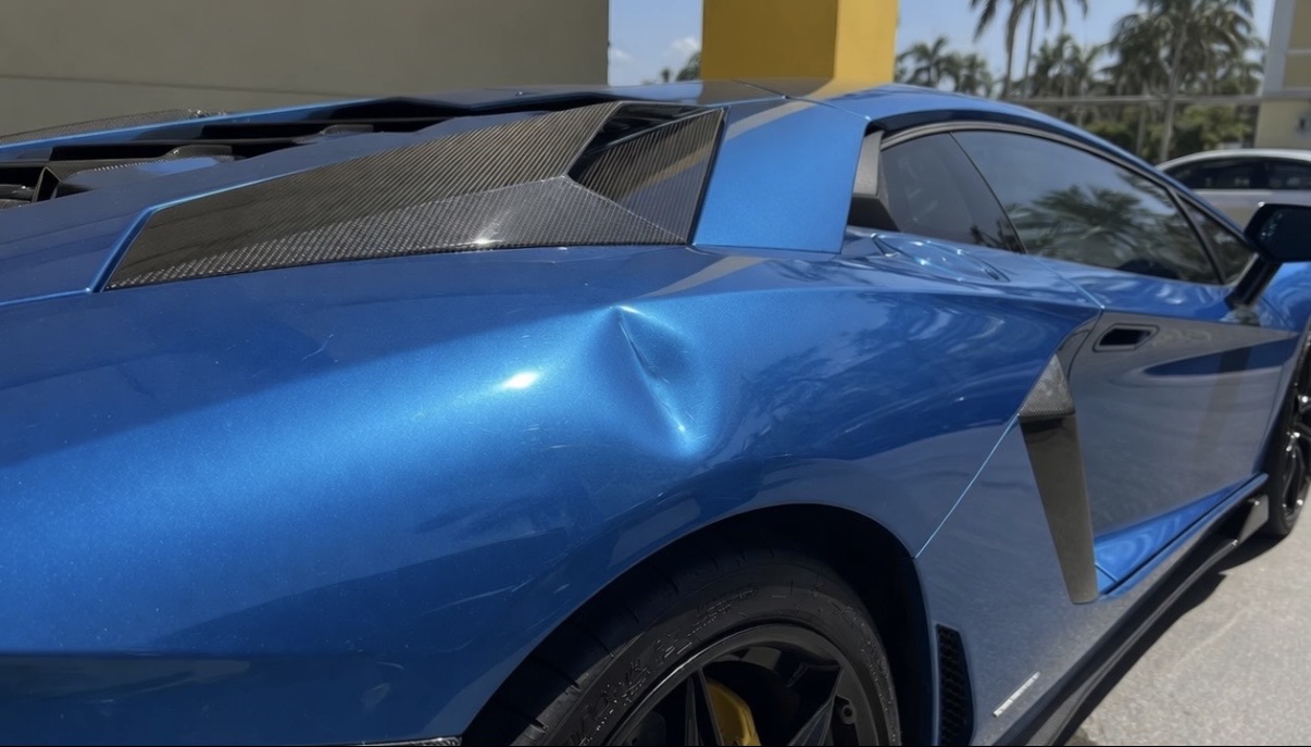 Lamborghini Rear Fender Dent Repair — before