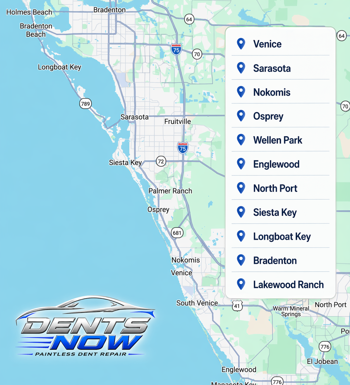 Preview of Dents Now mobile PDR service area map